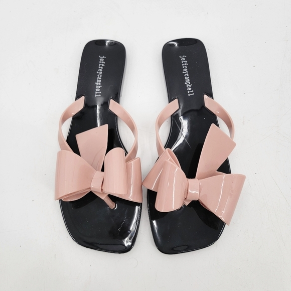 Jeffrey Campbell Blush Pink Bow Sandals EU40 US9 Black Flat Flip Flops Jellies - Picture 11 of 12